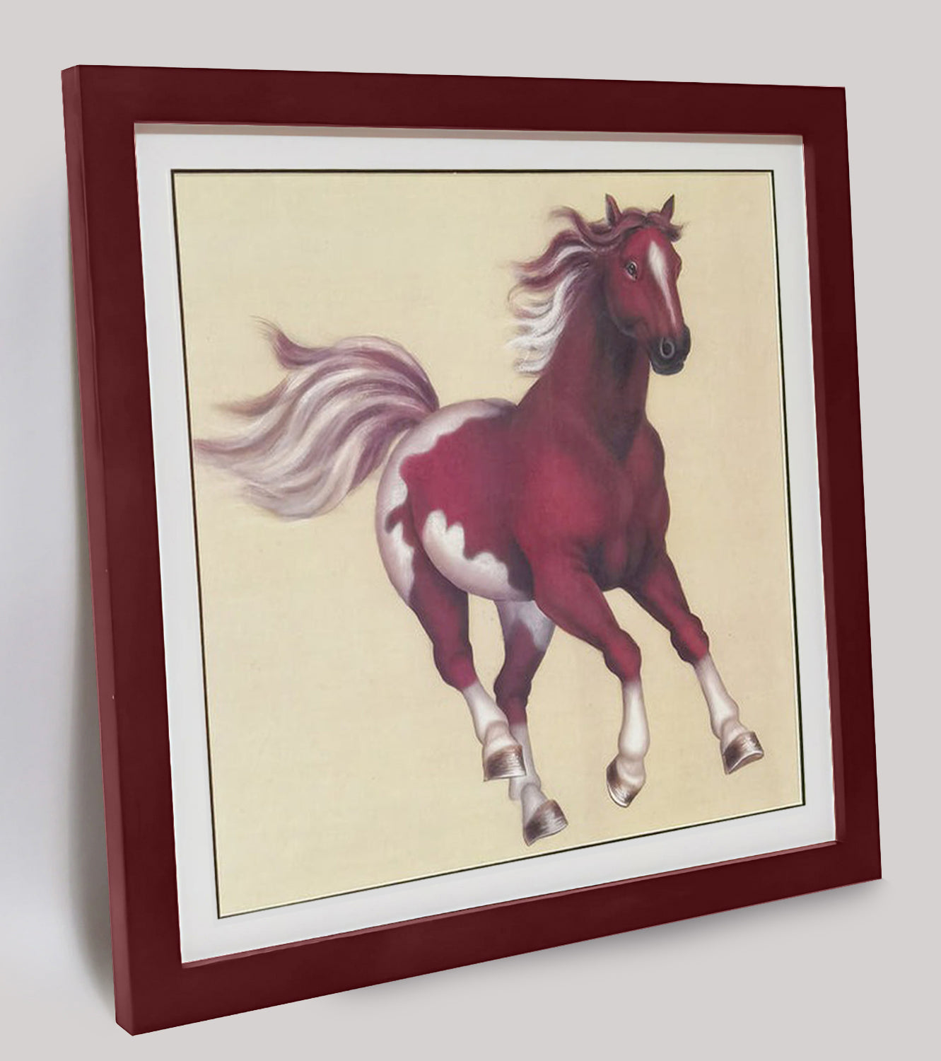 Hand-painted Ferghana Horse Artwork – Fine Brush Technique, Premium MATT Paper, Natural Wood Frame, Multiple Sizes & Colors