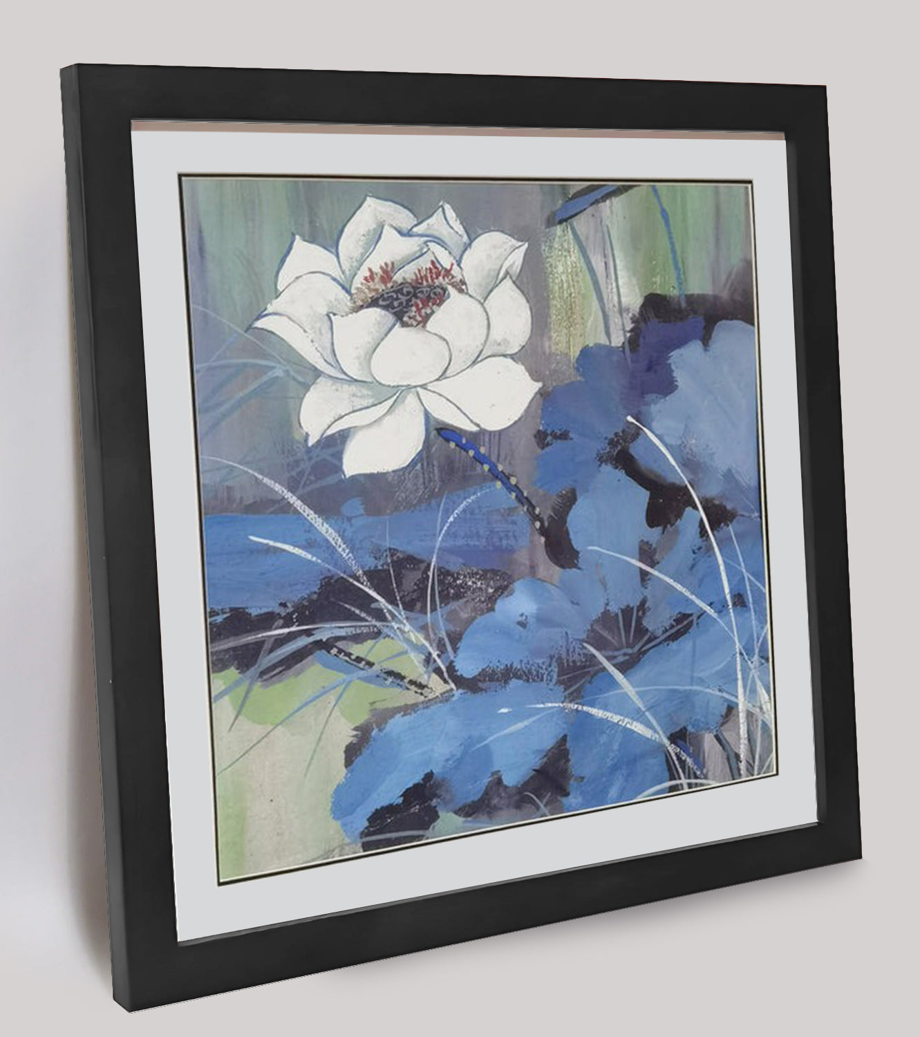 Hand-painted White Lotus Artwork – Watercolor Technique, Premium MATT Paper, Natural Wood Frame, Multiple Sizes & Colors