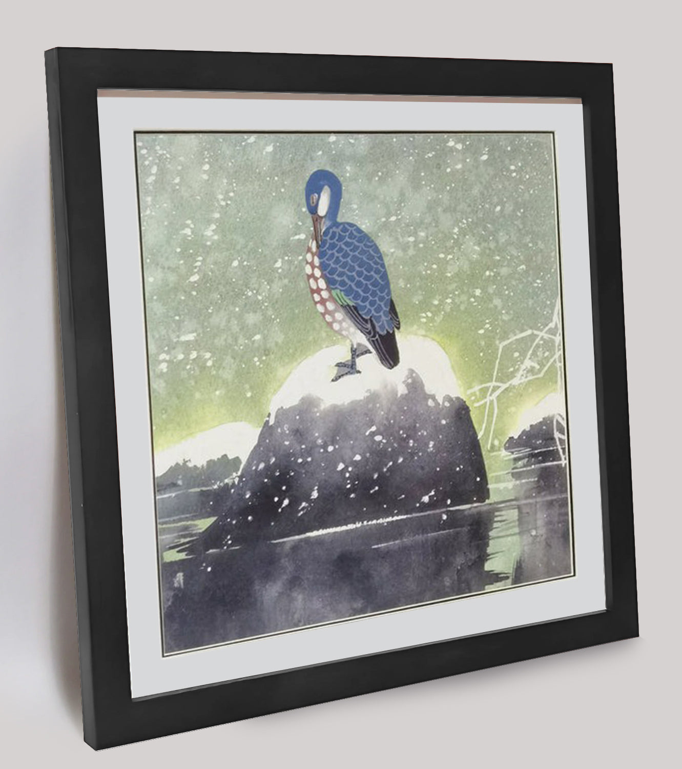 Hand-painted Reed Duck in Snowy Scene – Watercolor Art Print, Premium MATT Paper, Natural Wood Frame, Custom Sizes & Colors