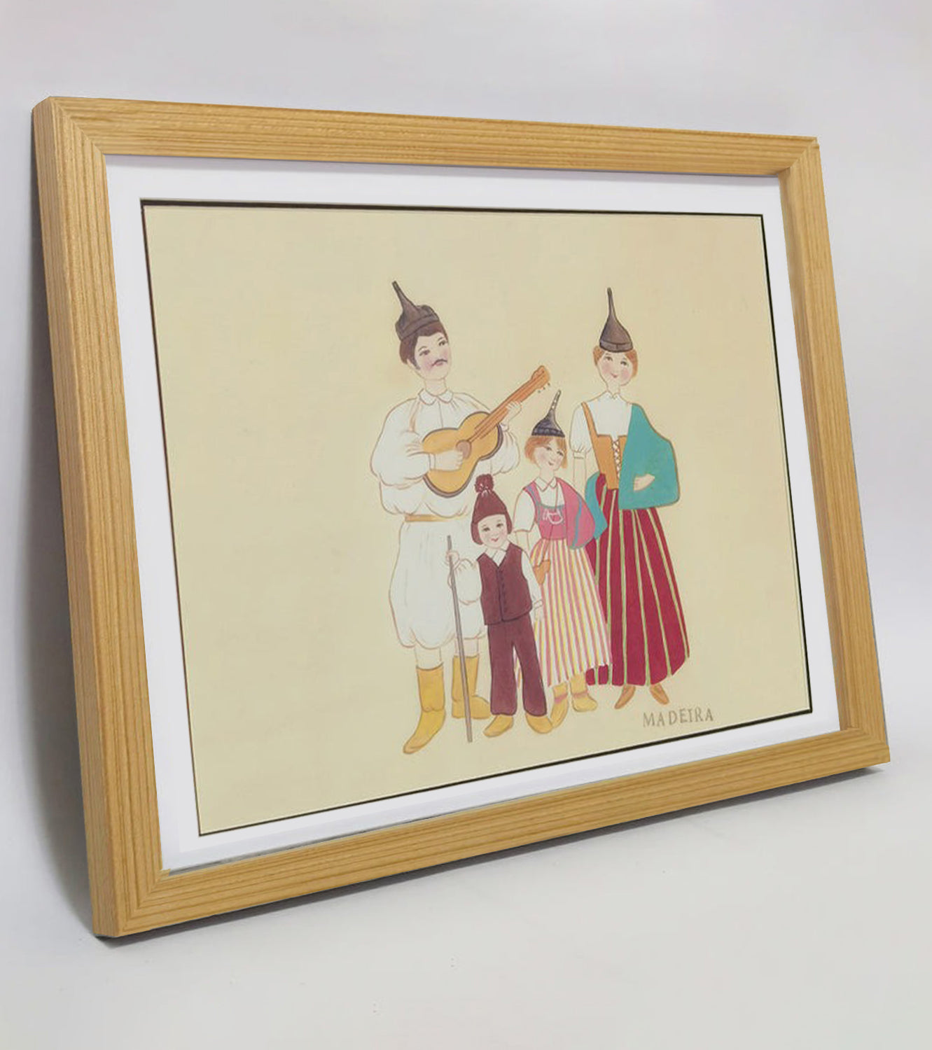Madeira Indigenous Family Life & Traditional Costume Hand-painted Art Print - Premium MATT Paper, Natural Wood Frame, Multiple Sizes & Colors