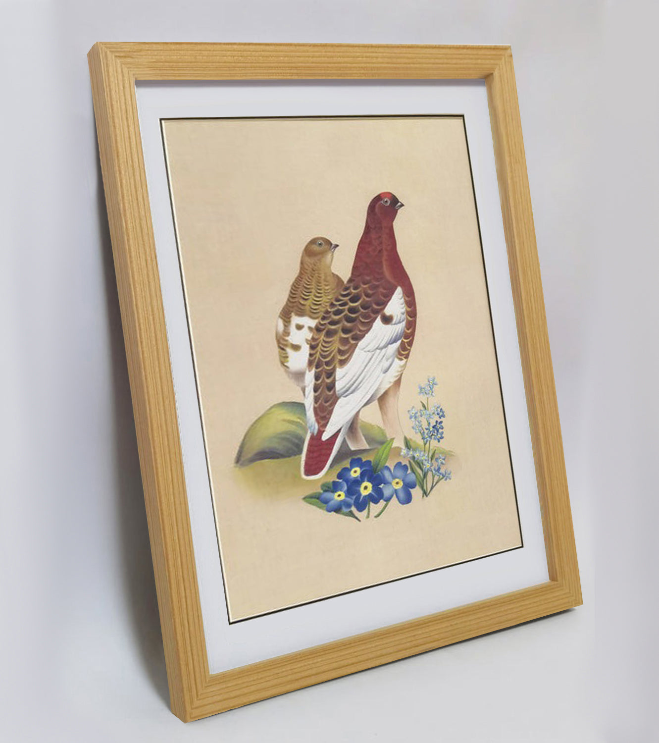 Alaska Willow Ptarmigan Hand-painted Art Print - Premium MATT Paper, Natural Wood Frame, Wall & Tabletop Décor, Multiple Sizes & Colors