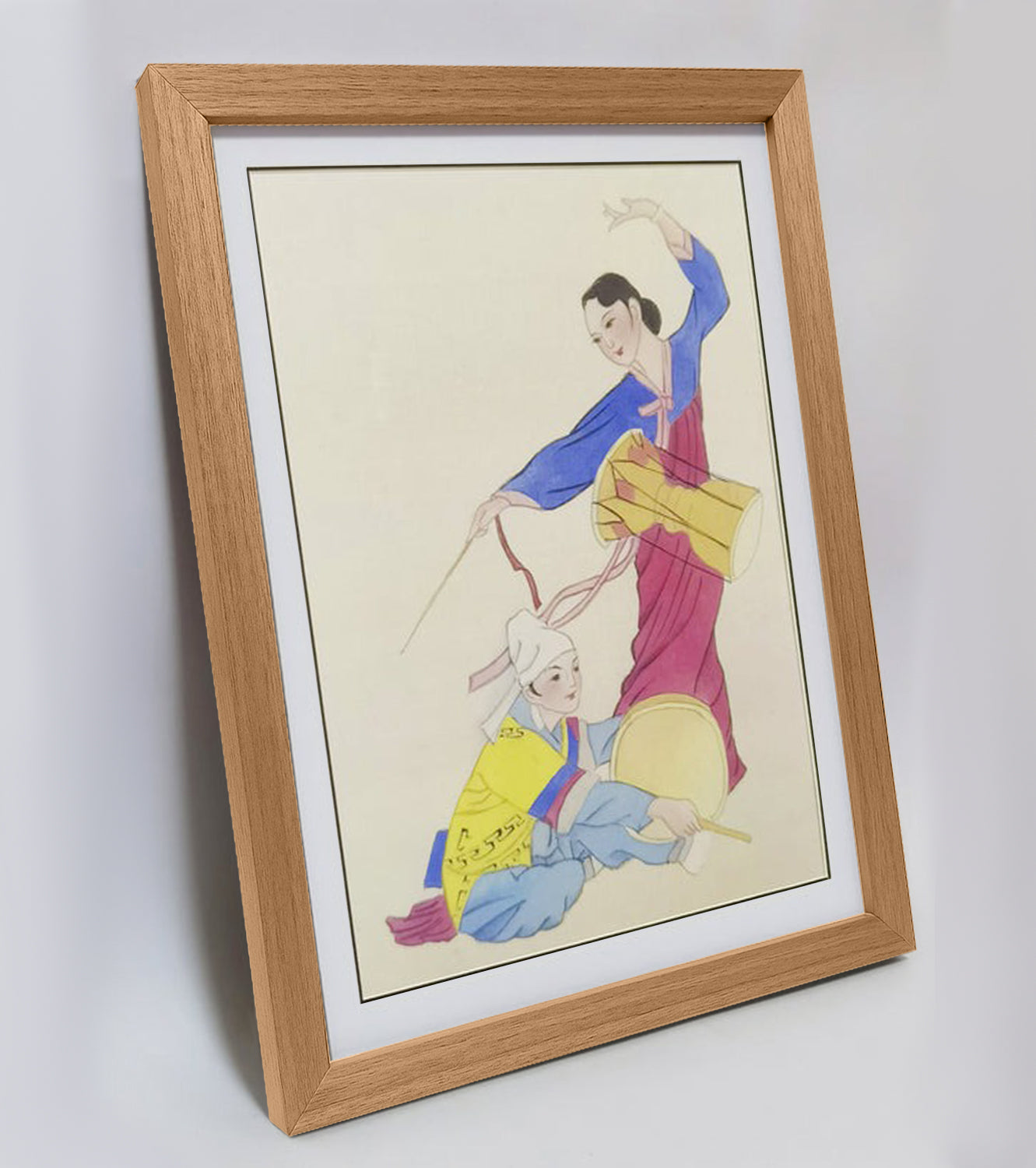 Hand-painted Korean Drummers Artwork – Fine Brush Technique, Premium MATT Paper, Natural Wood Frame, Multiple Sizes & Colors