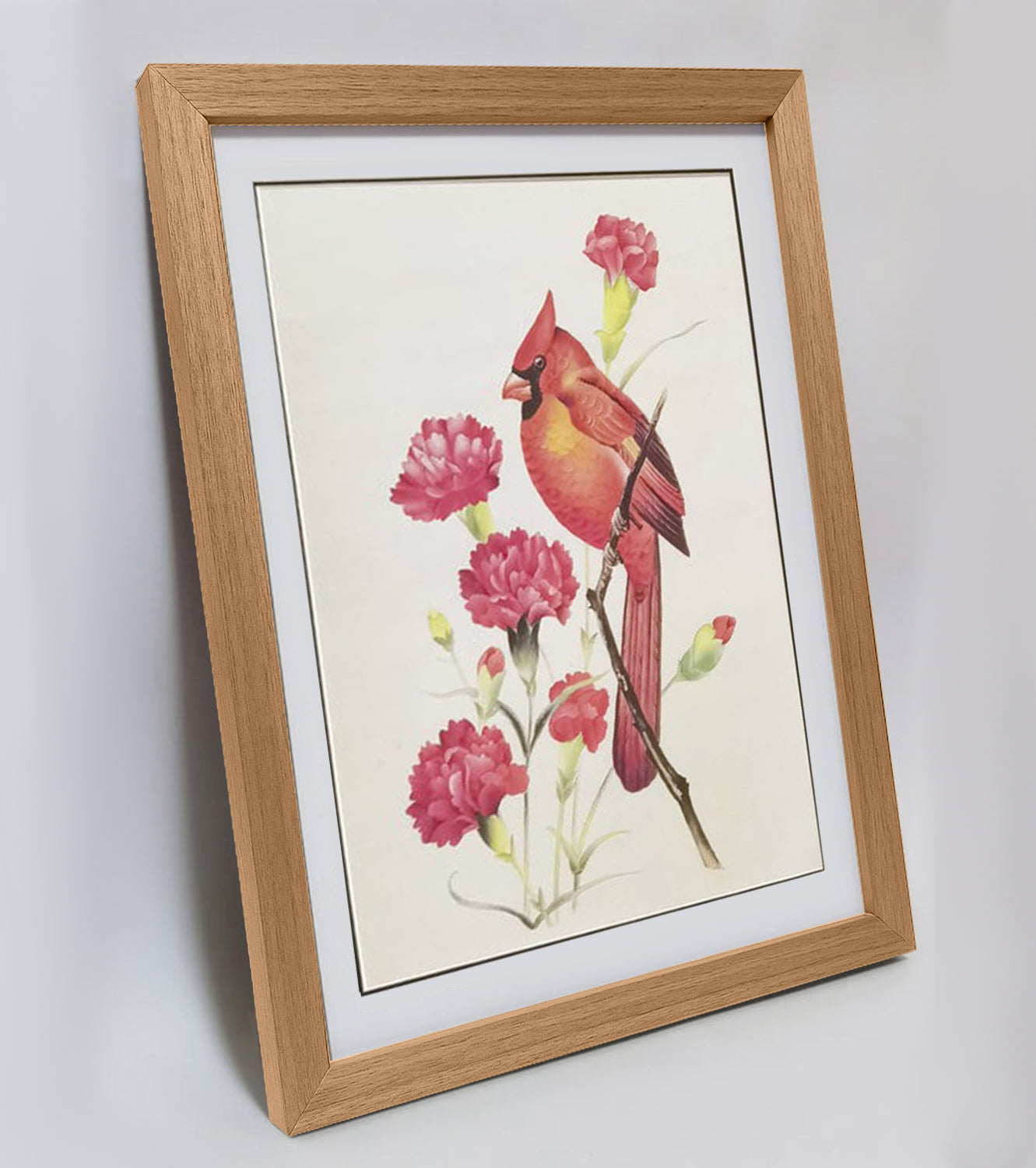 North Carolina Cardinal Hand-painted Art Print - Premium MATT Paper, Natural Wood Frame, Wall & Tabletop Décor, Multiple Sizes & Colors Available