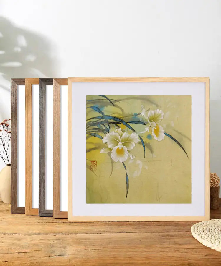Handmade Paintings Artwork White Cymbidium Orchid Flowers Wall Paintings Silk Art Plants Original Chinese Framed GEM ORIGINAL