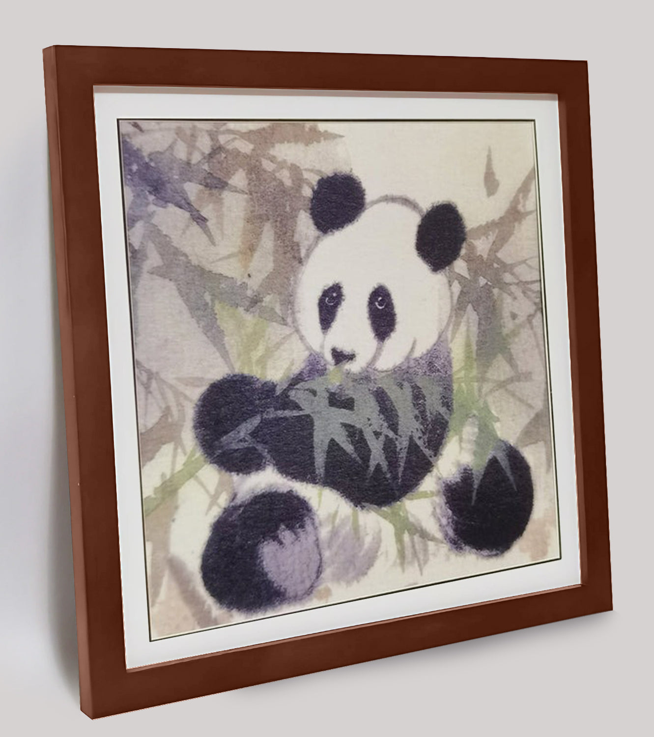Hand-painted Watercolor Panda Eating Bamboo Art Print – Premium MATT Paper, Natural Wood Frame, Multiple Sizes & Colors
