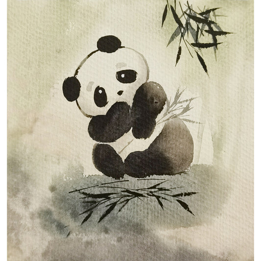 Hand-painted Watercolor Panda Playing in Bamboo Forest Art Print – Premium MATT Paper, Natural Wood Frame, Multiple Sizes & Colors
