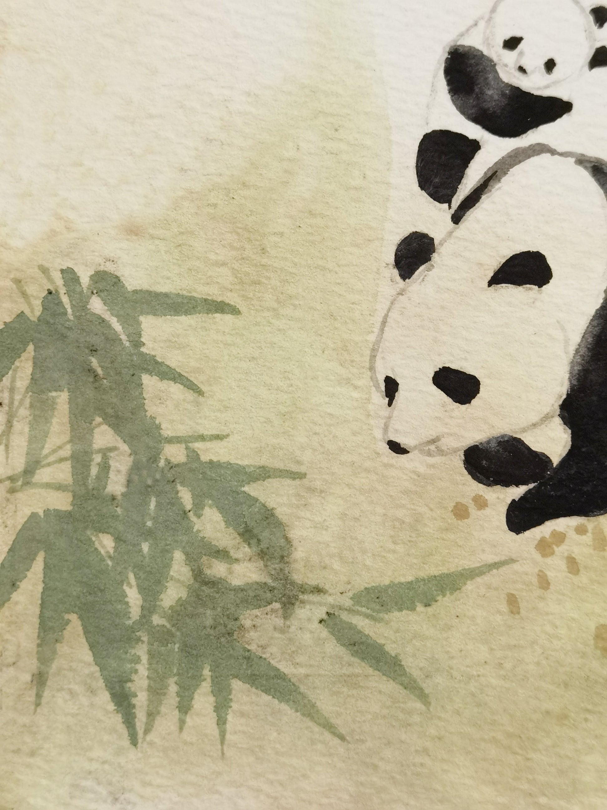Panda Vividland Handmade Art Printing Mum&Baby Bamboo Playful Cute with Wood Frame