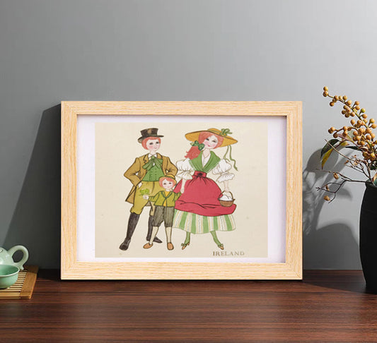 Ireland Folk Costume Handmade Art Printing with Wood Frame