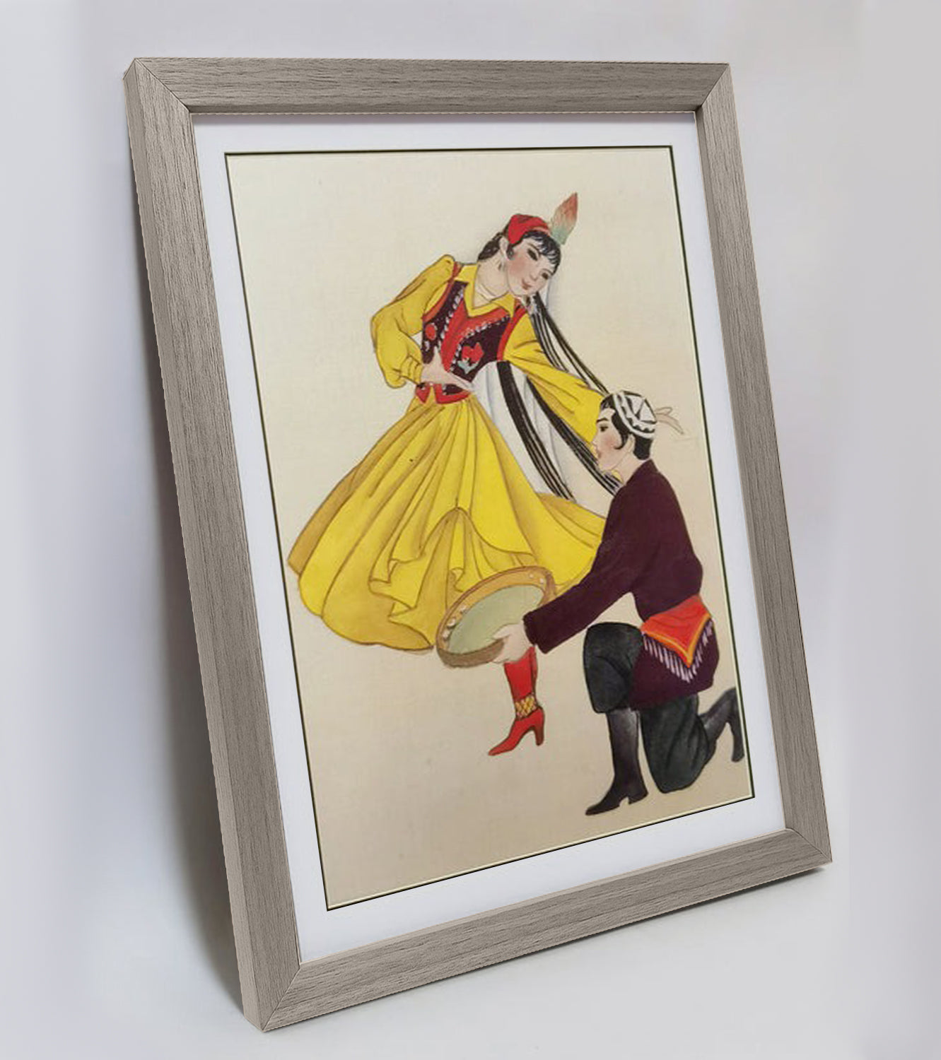 Hand-painted Uyghur Dancers Artwork – Fine Brush Technique, Premium MATT Paper, Natural Wood Frame, Multiple Sizes & Colors