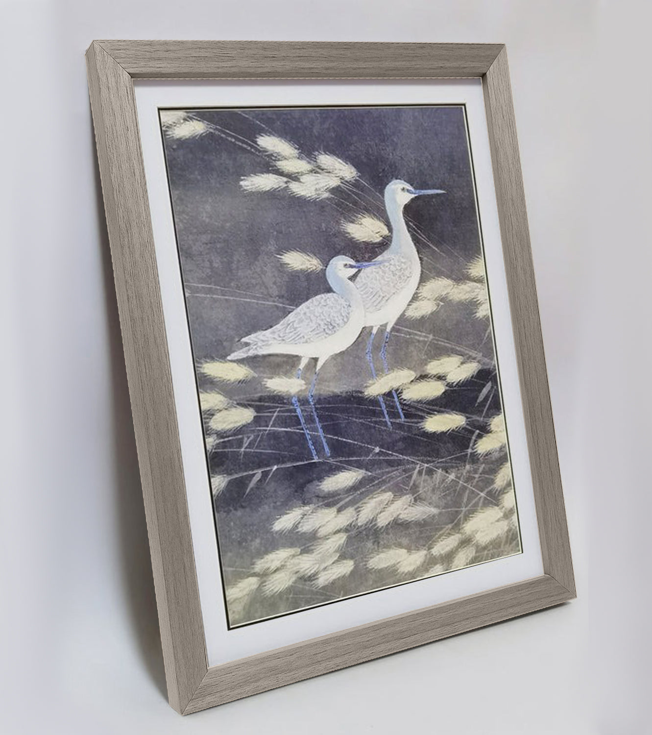 Hand-painted Blue Cormorant in Reed Bed Artwork – Watercolor Technique, Premium MATT Paper, Natural Wood Frame, Multiple Sizes & Colors