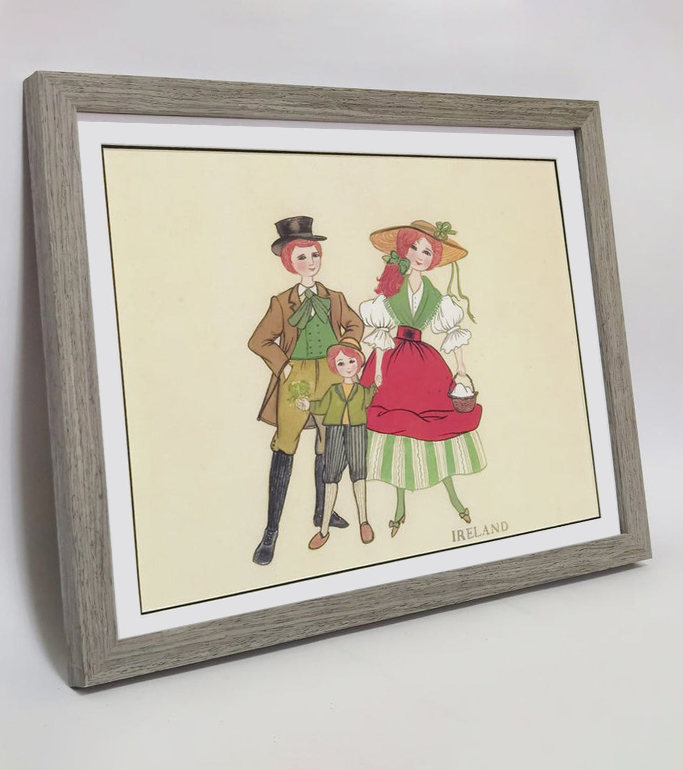 Hand-painted Ireland Traditional Family & Costume Art Print – Premium MATT Paper, Natural Wood Frame, Multiple Sizes & Colors