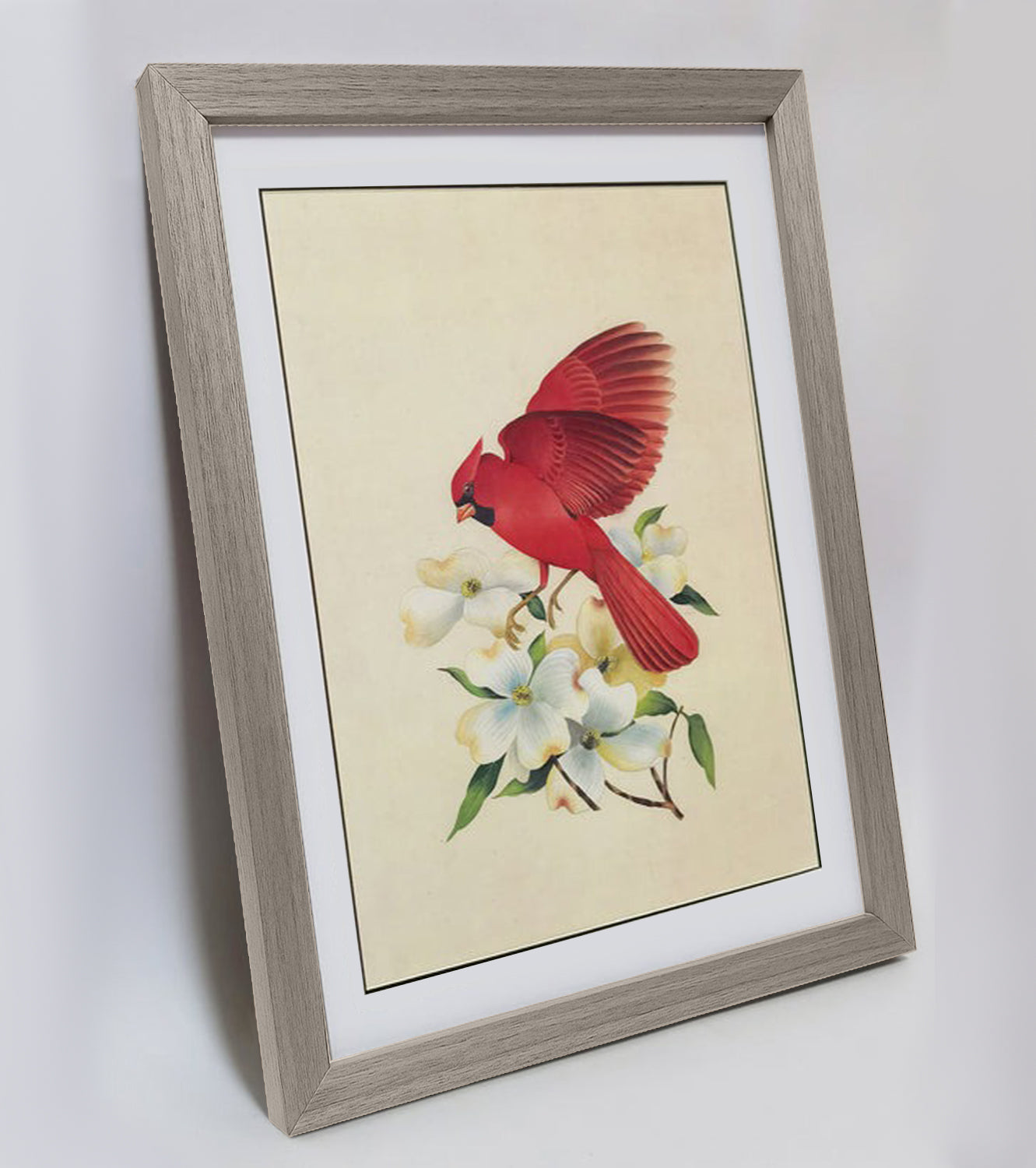North Carolina Northern Cardinal Hand-painted Art Print - MATT Paper, Natural Wood Frame, Wall & Tabletop Décor, Perfect for Modern Homes & Offices