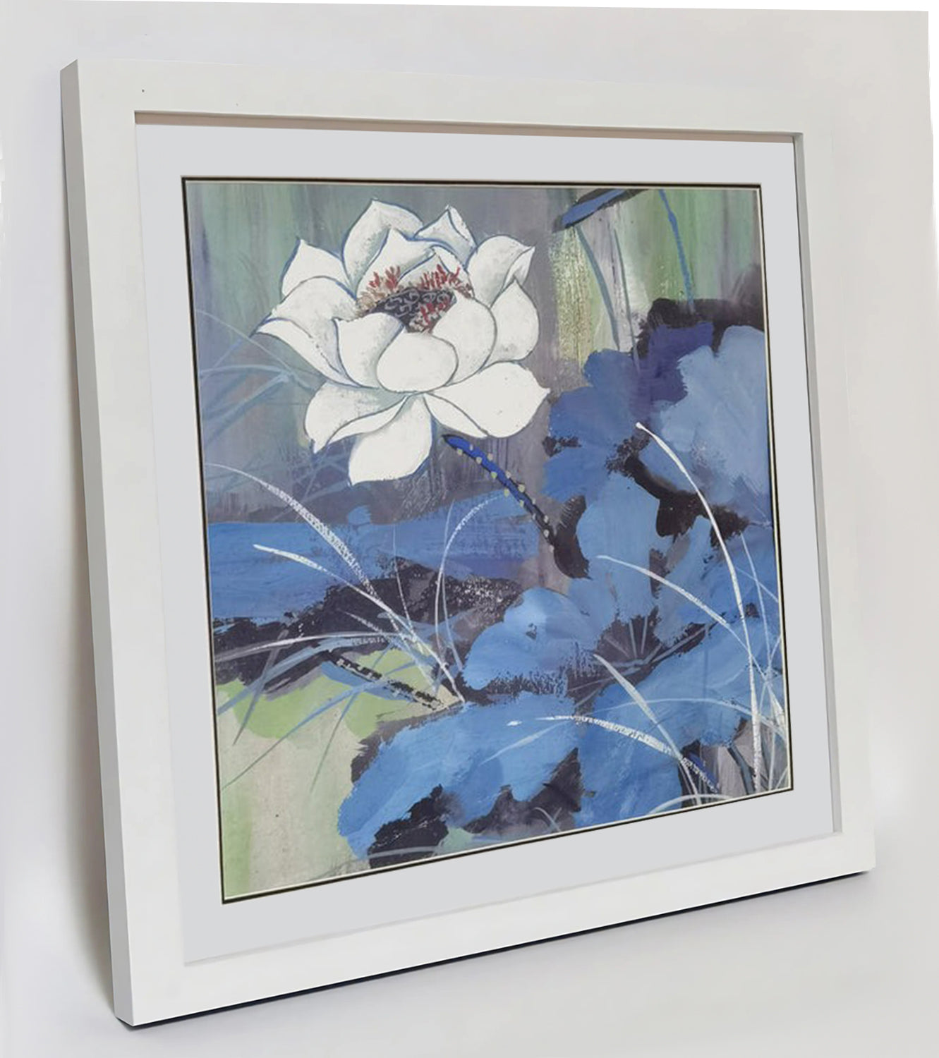 Hand-painted White Lotus Artwork – Watercolor Technique, Premium MATT Paper, Natural Wood Frame, Multiple Sizes & Colors