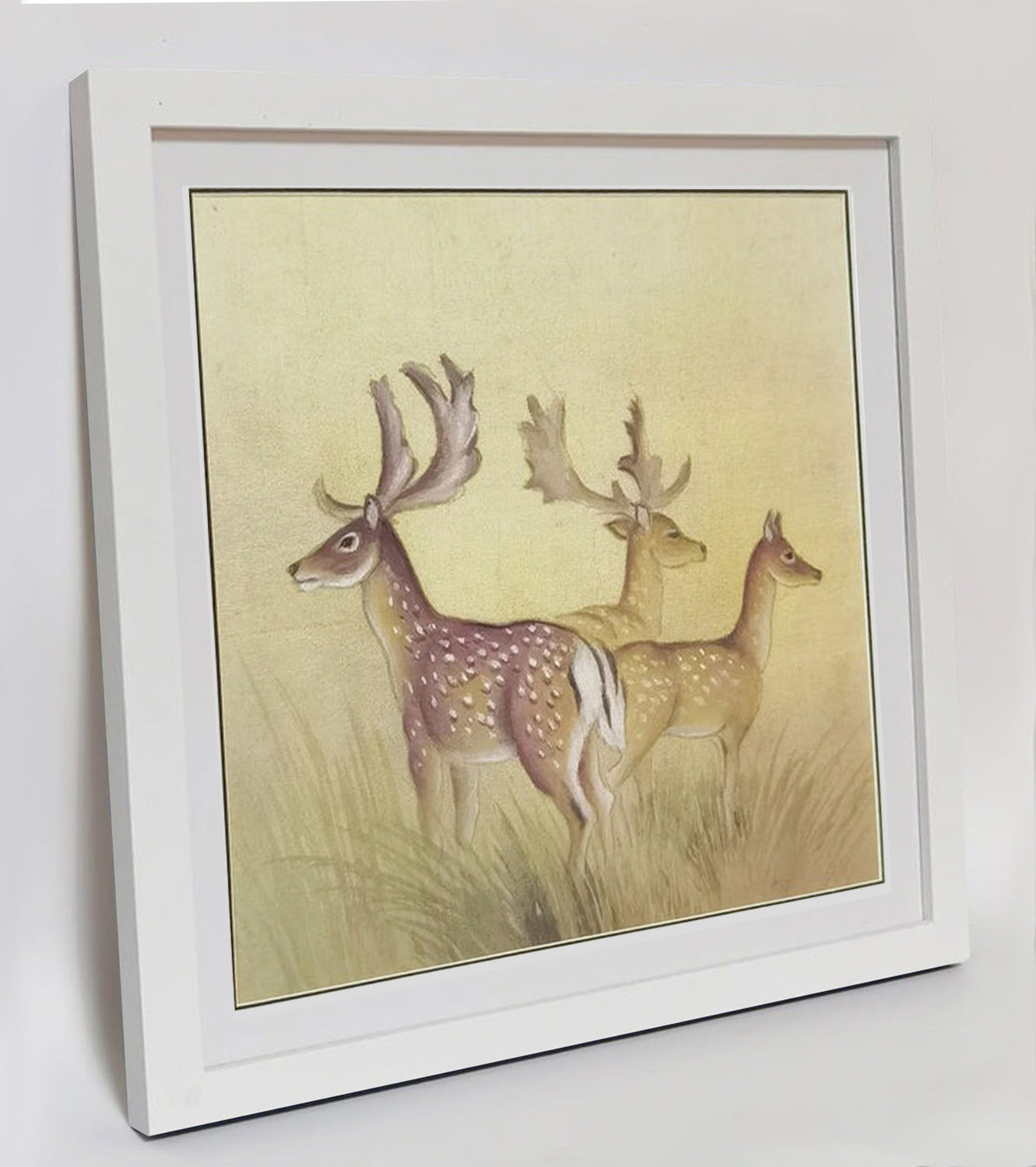 Hand-painted Deer Herd Artwork – Wild & Lifelike, Premium MATT Paper, Natural Wood Frame, Multiple Sizes & Colors