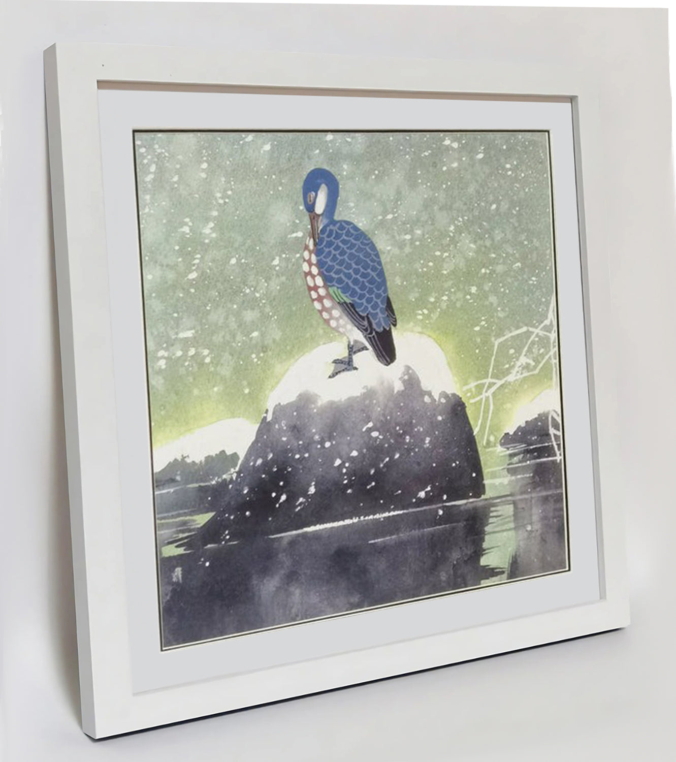 Hand-painted Reed Duck in Snowy Scene – Watercolor Art Print, Premium MATT Paper, Natural Wood Frame, Custom Sizes & Colors