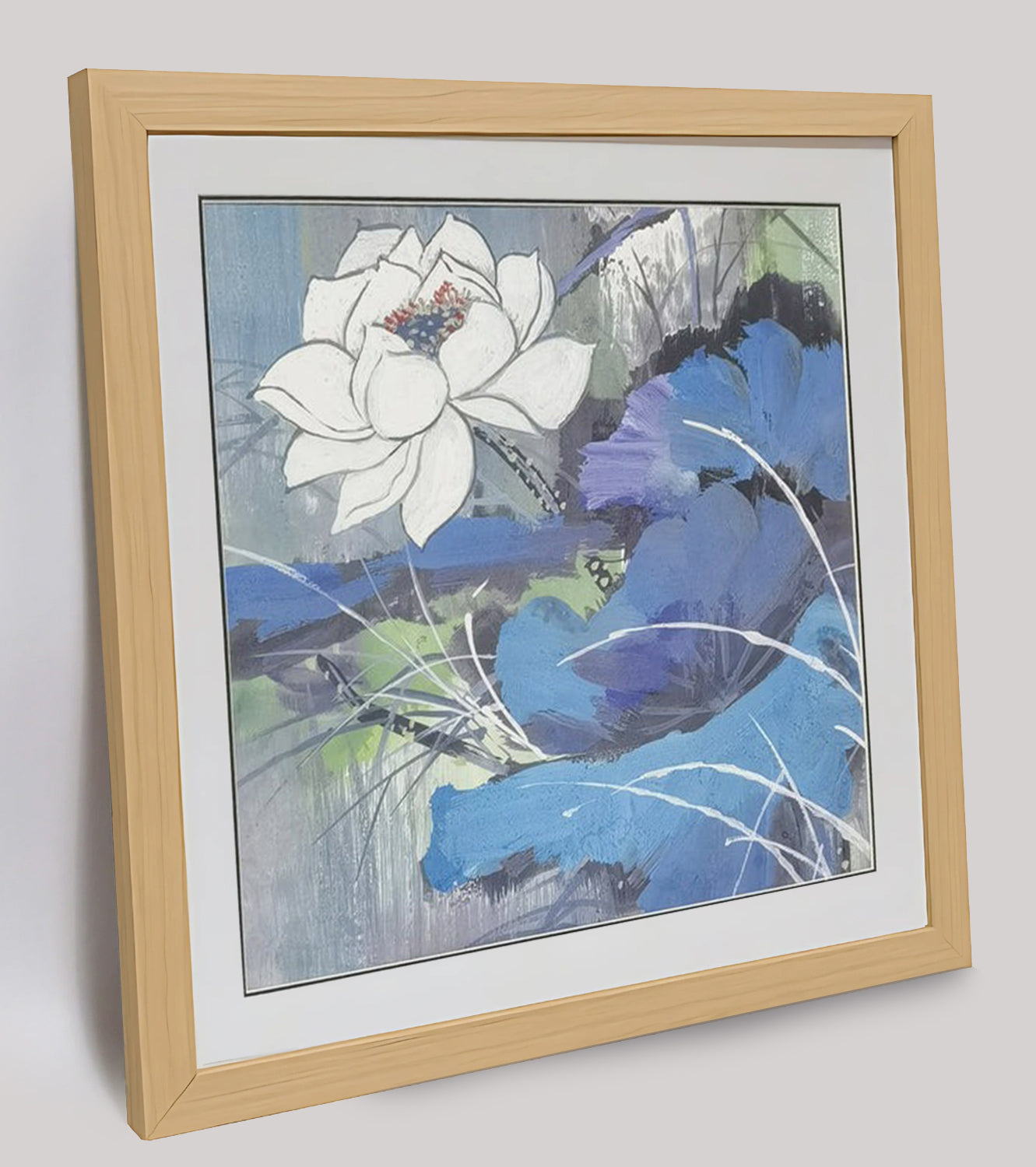 Hand-painted Lotus Flower Artwork – Watercolor Technique, Premium MATT Paper, Natural Wood Frame, Multiple Sizes & Colors
