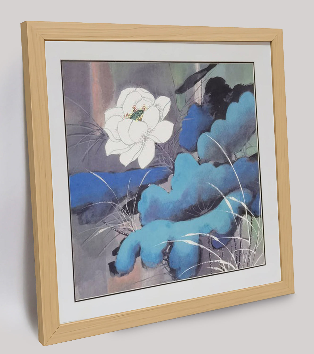 Hand-painted Pond Lily Artwork – Watercolor Technique, Premium MATT Paper, Natural Wood Frame, Multiple Sizes & Colors