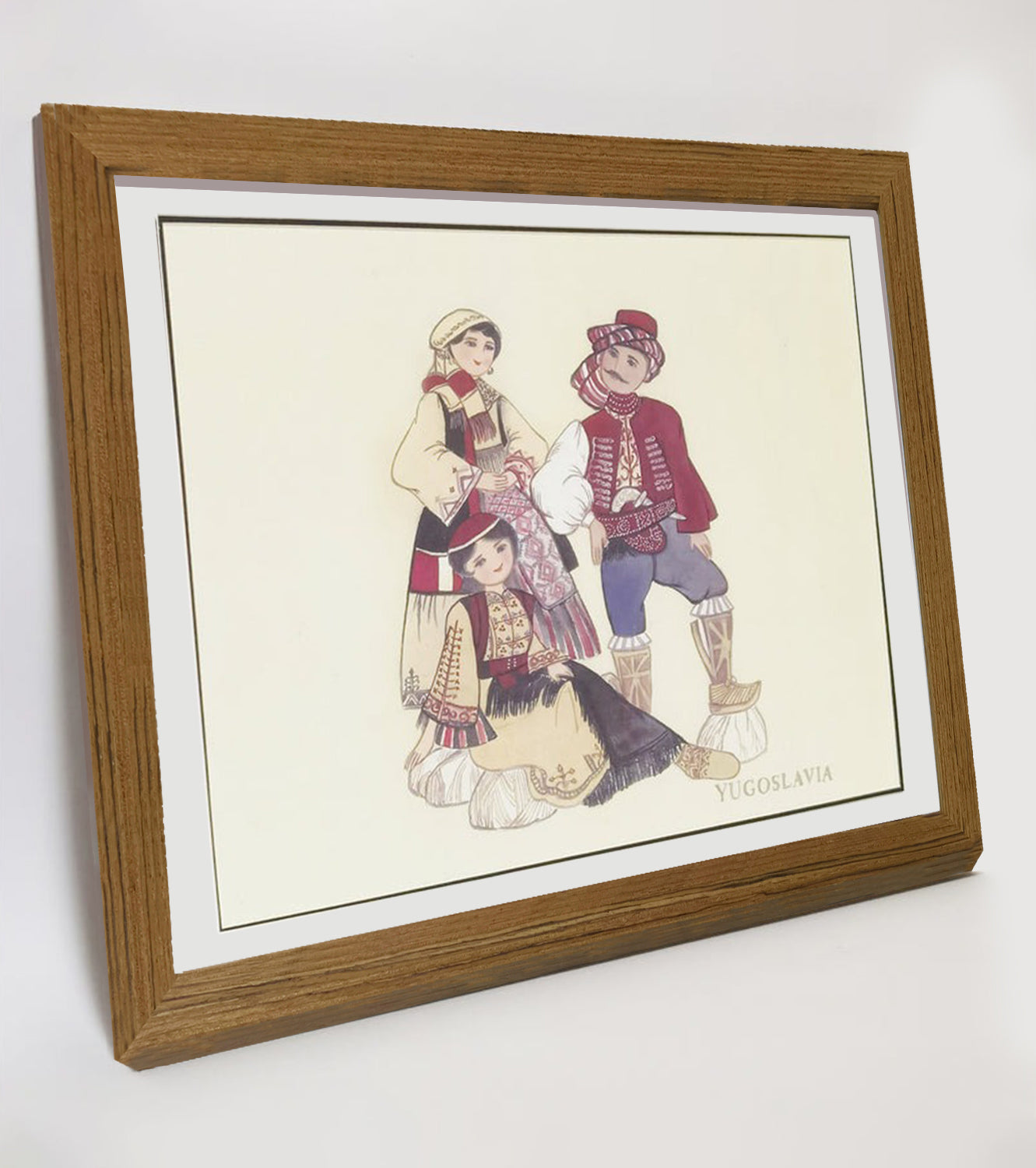 Yugoslavian Traditional Indigenous Family Life & Ethnic Costume Hand-painted Art Print - Premium MATT Paper, Natural Wood Frame, Multiple Sizes & Colors