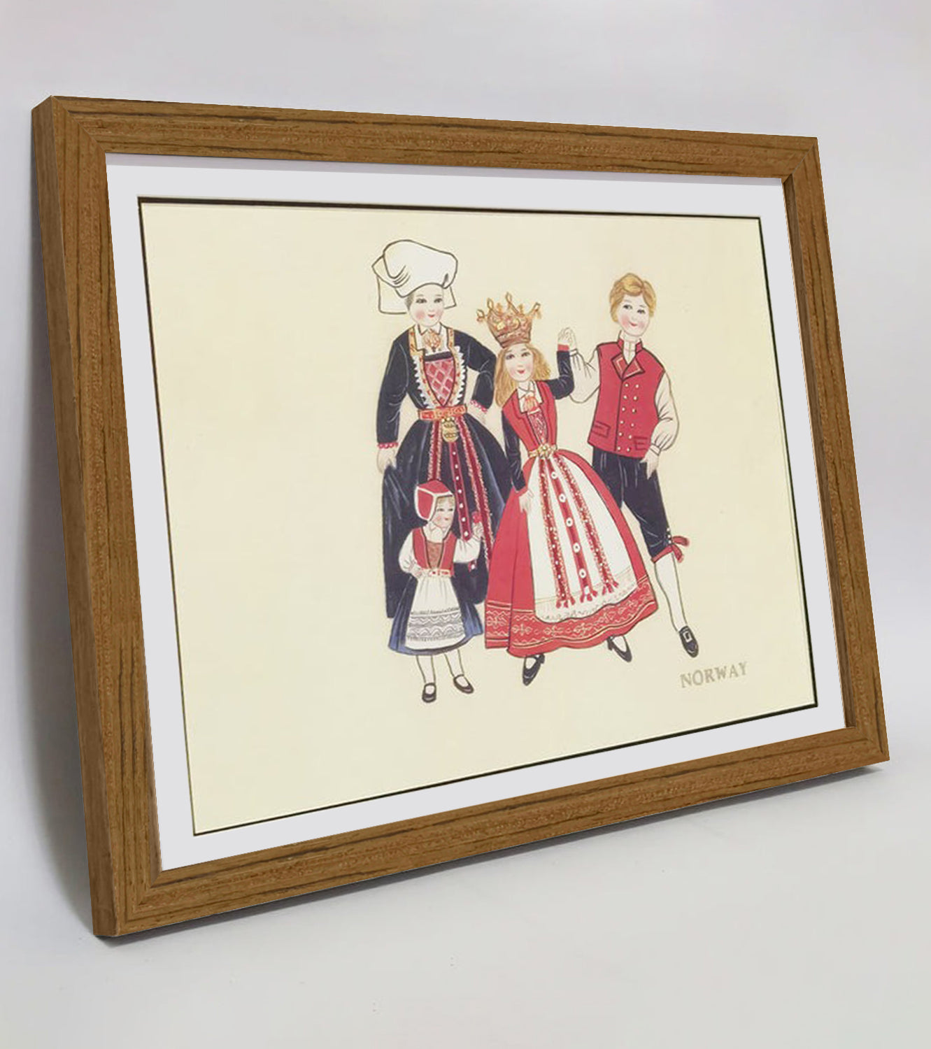 Hand-painted Norway Traditional Family & Costume Art Print – Premium MATT Paper, Natural Wood Frame, Multiple Sizes & Colors