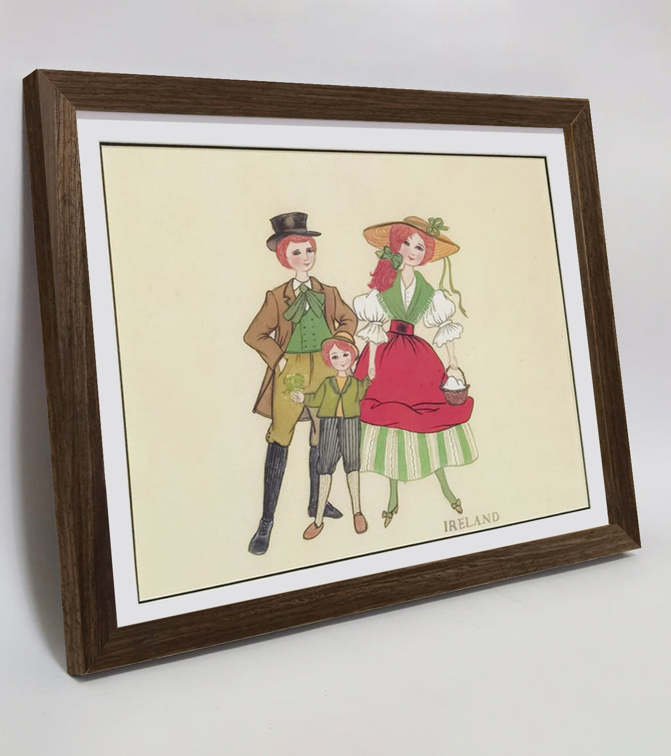 Hand-painted Ireland Traditional Family & Costume Art Print – Premium MATT Paper, Natural Wood Frame, Multiple Sizes & Colors
