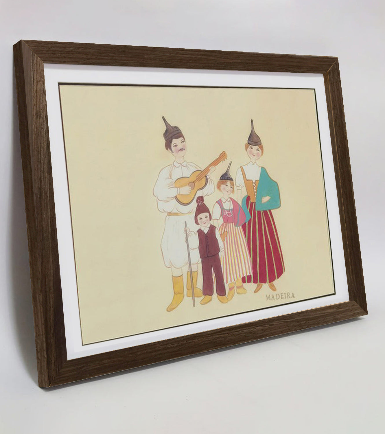 Madeira Indigenous Family Life & Traditional Costume Hand-painted Art Print - Premium MATT Paper, Natural Wood Frame, Multiple Sizes & Colors
