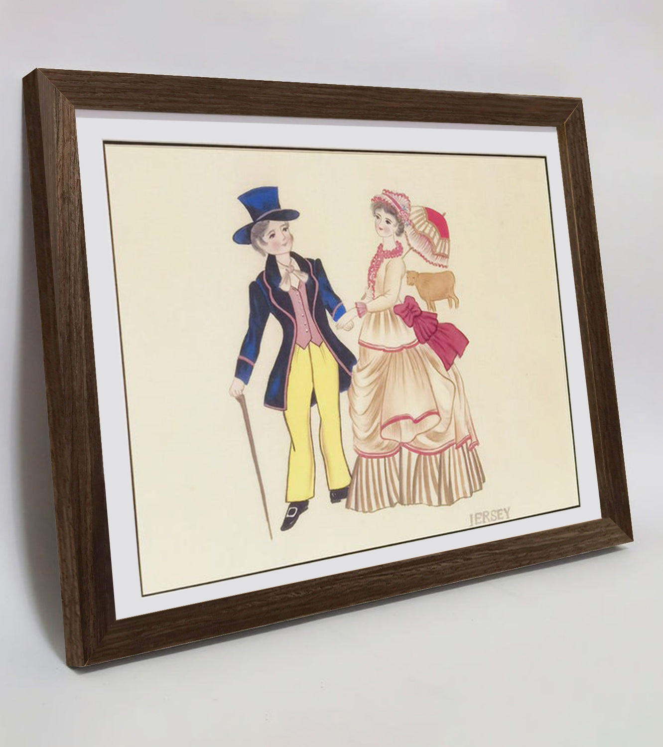 Hand-painted Jersey Traditional Folk Art Print – Ethnic Costume, Natural Wood Frame, Premium MATT Paper, Multiple Sizes & Colors