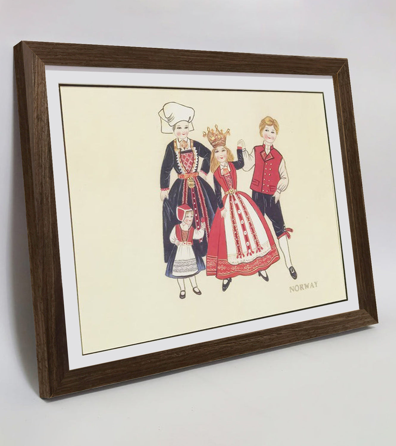 Hand-painted Norway Traditional Family & Costume Art Print – Premium MATT Paper, Natural Wood Frame, Multiple Sizes & Colors