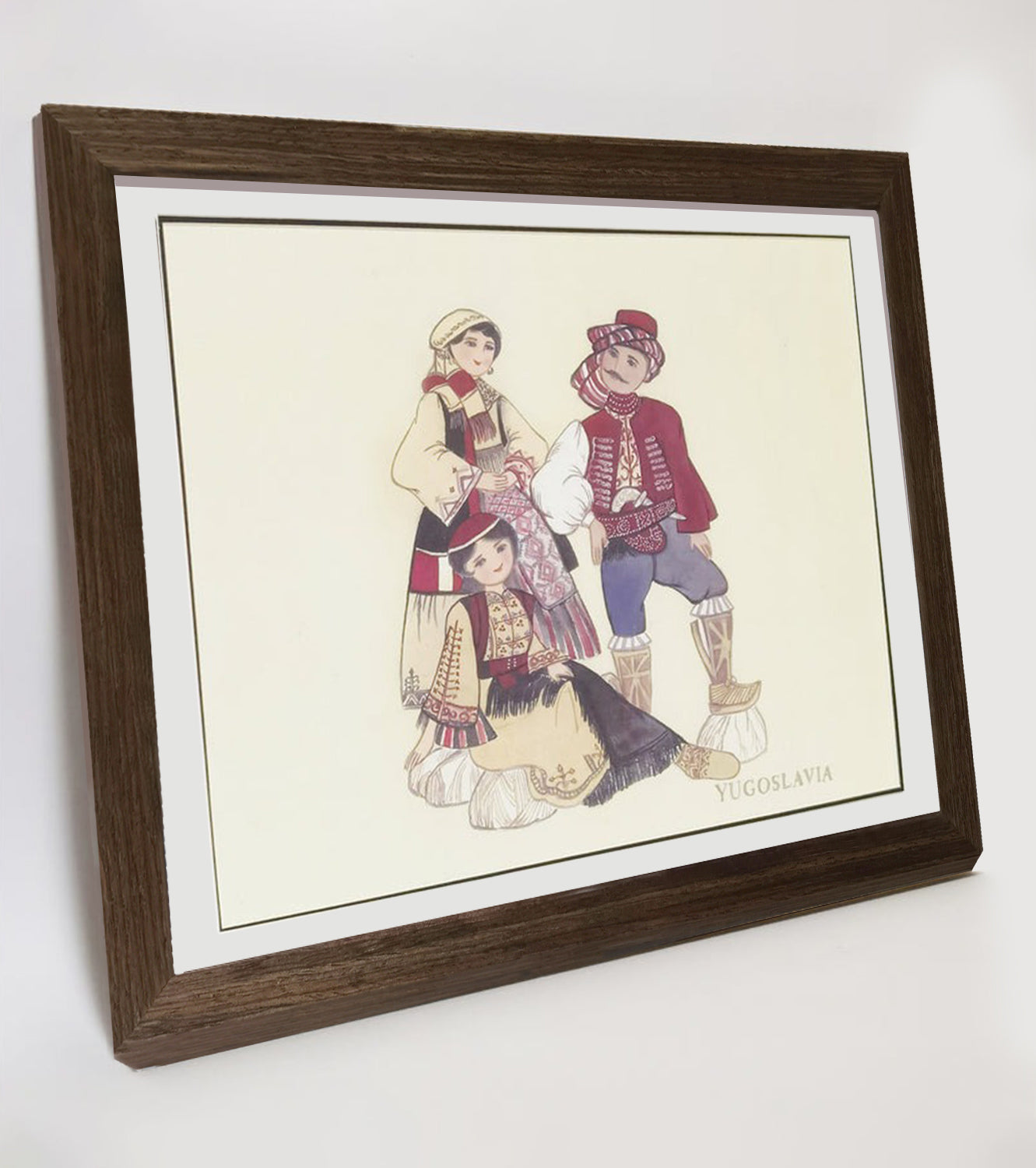Yugoslavian Traditional Indigenous Family Life & Ethnic Costume Hand-painted Art Print - Premium MATT Paper, Natural Wood Frame, Multiple Sizes & Colors