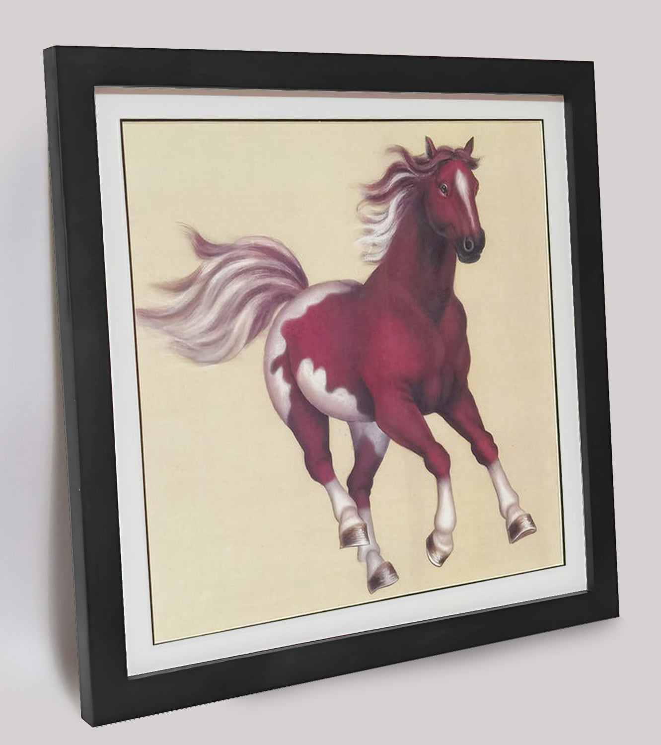 Hand-painted Ferghana Horse Artwork – Fine Brush Technique, Premium MATT Paper, Natural Wood Frame, Multiple Sizes & Colors