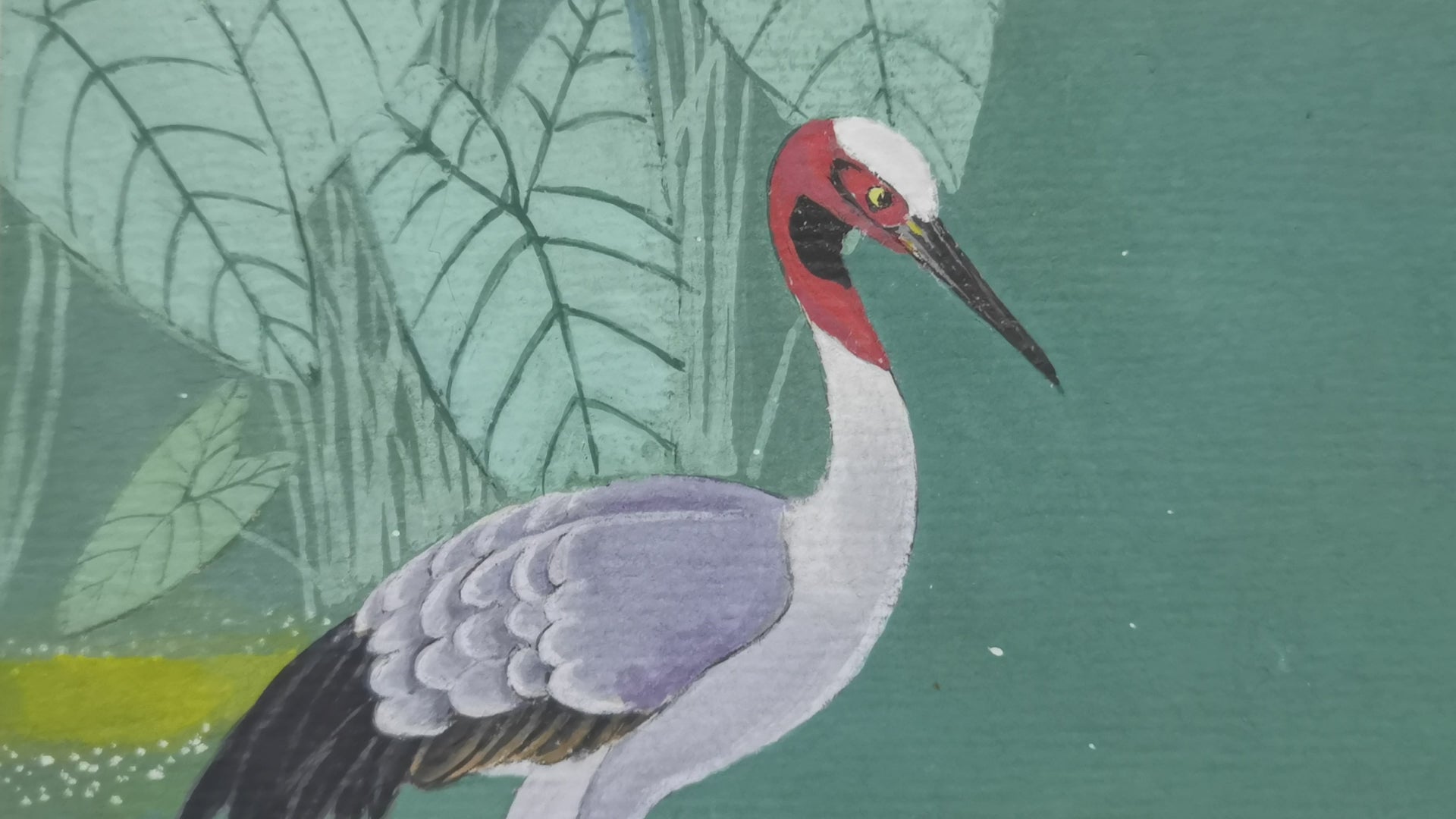 Red-necked Cormorant Vividland Handmade Art Printing Leaves Pond Plants with Wood Frame