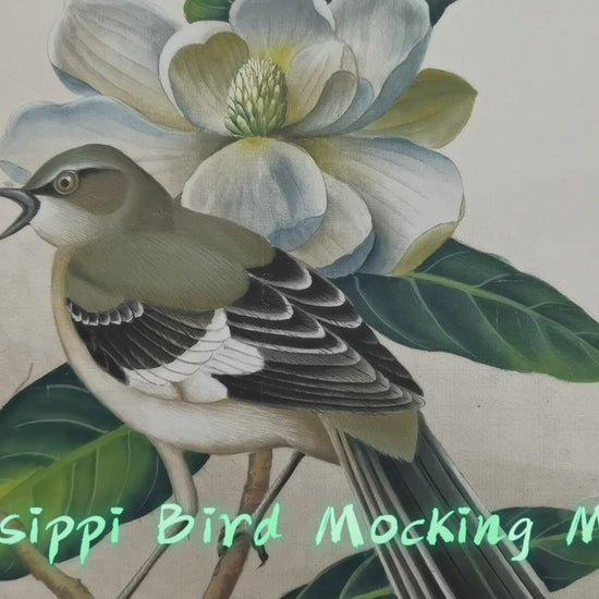 MockingBird State Bird Handmade Art Printing Mississippi Magnolia with Wood Frame