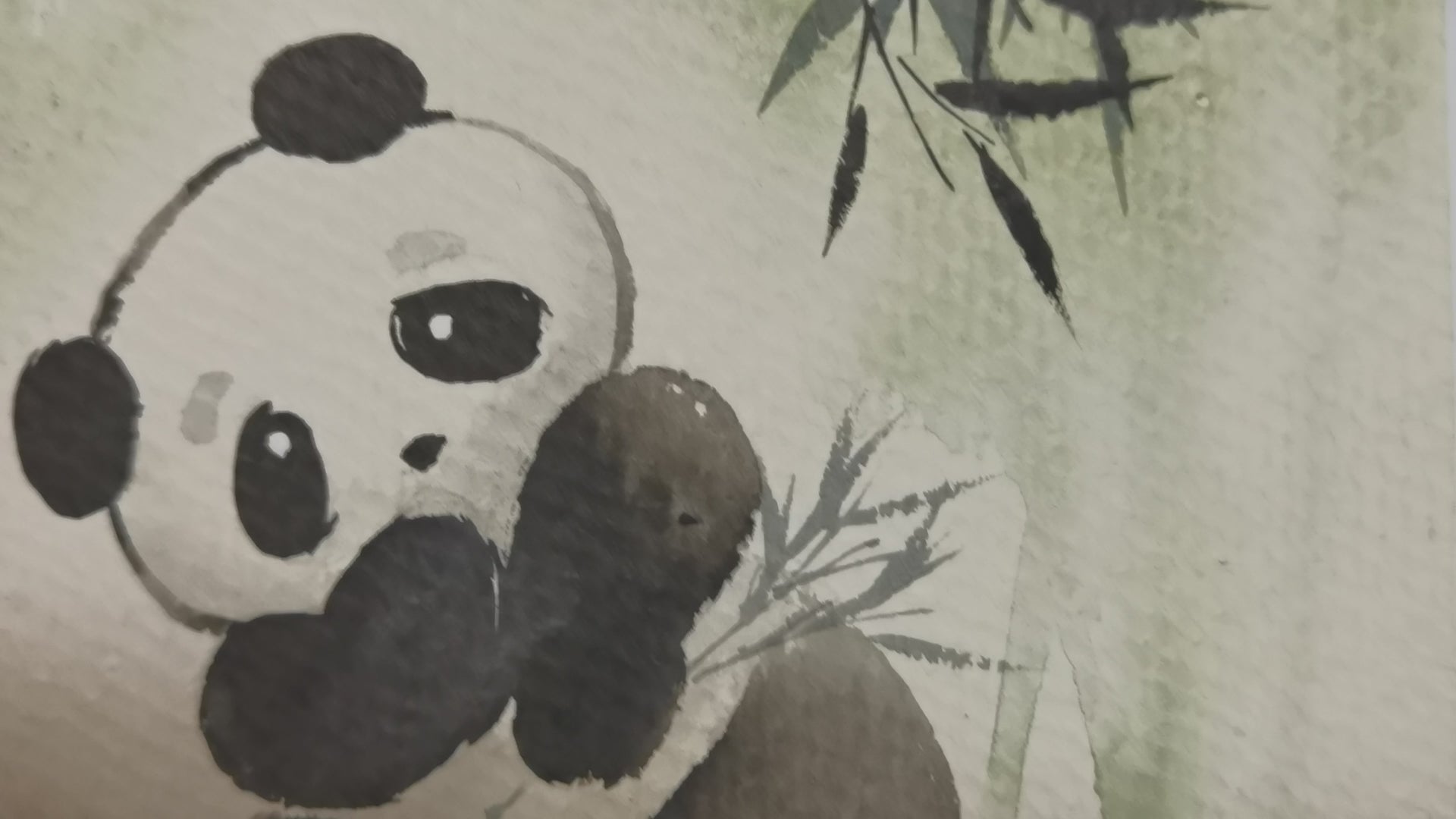 Panda Vividland Handmade Art Printing Bamboo Playful Cute with Wood Frame