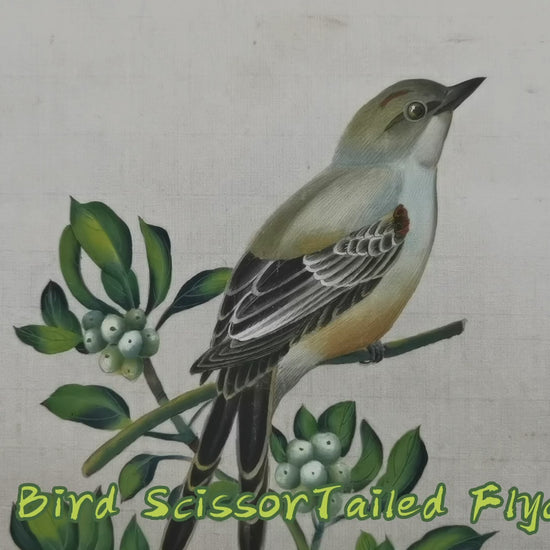 Scissor-tailed Flycatcher State Bird Handmade Art Printing Oklahoma Mistletoe Oklahoma Rose with Wood Frame