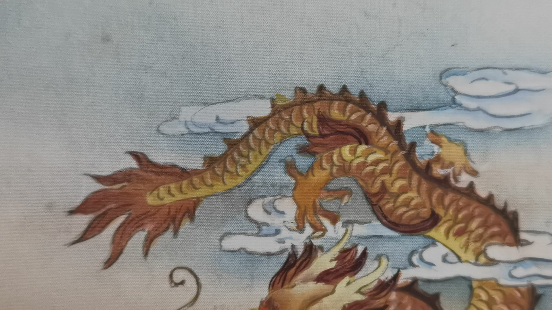 Golden Dragon Perception Handmade Art Printing Animal Auspicious Fiery Fierce with Wood Frame