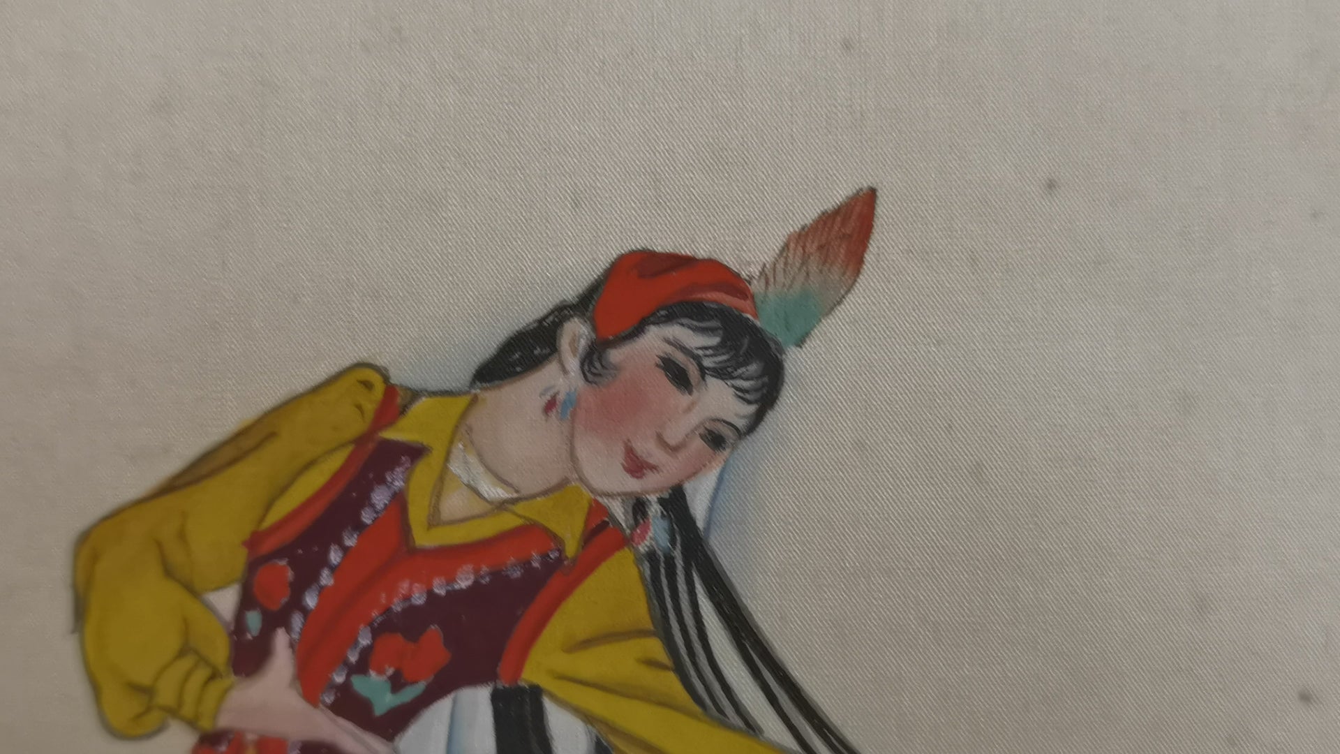 Uigurian Maxilep Dancer Perception Handmade Art Printing Characters Instruments Ethnicdances with Wood Frame