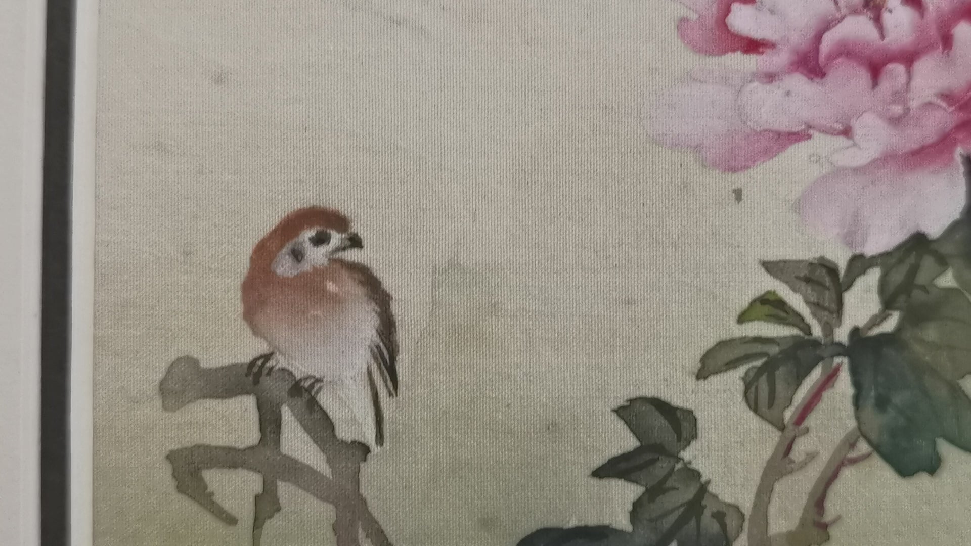 Shrike Bird Perception Handmade Art Printing Peony Flowers Watercolor with Wood Frame