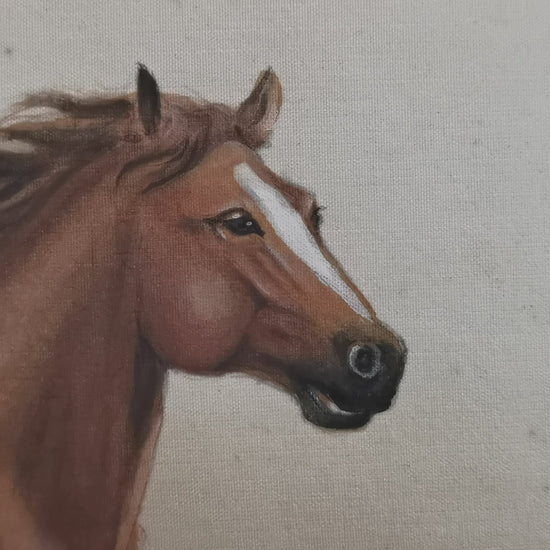 Brown Horse Perception Handmade Art Printing Animal Running Galloping with Wood Frame