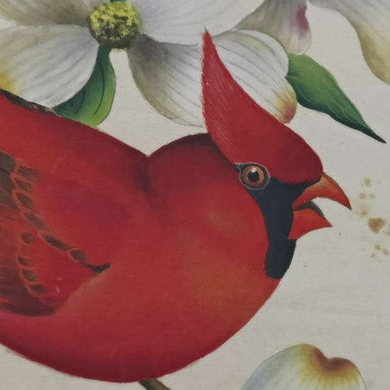 Cardinal State Bird Handmade Art Printing Virginia Dogwood with Wood Frame