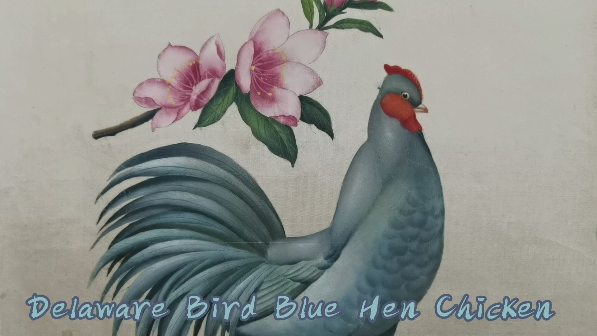 Blue Hen Chicken State Bird Handmade Art Printing Delaware Peach Blossom with Wood Frame
