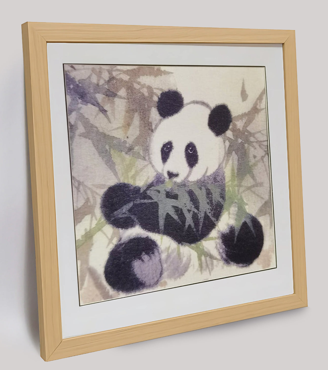 Hand-painted Watercolor Panda Eating Bamboo Art Print – Premium MATT Paper, Natural Wood Frame, Multiple Sizes & Colors