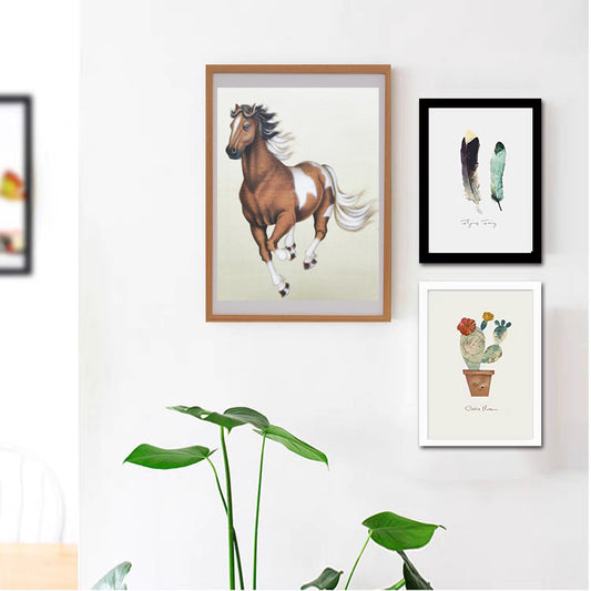 Scotland Clydesdale Horse Perception Handmade Art Printing Galloping Steed Animal Robust with Wood Frame