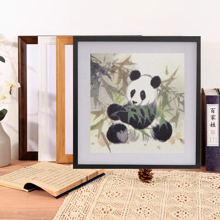 Panda Vividland Handmade Art Printing Eatting bamboo Playful Cute with Wood Frame