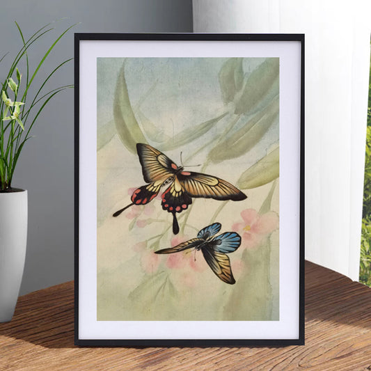 Butterflies Perception Handmade Art Printing Insects Cute loving Couples Flowers with Wood Frame