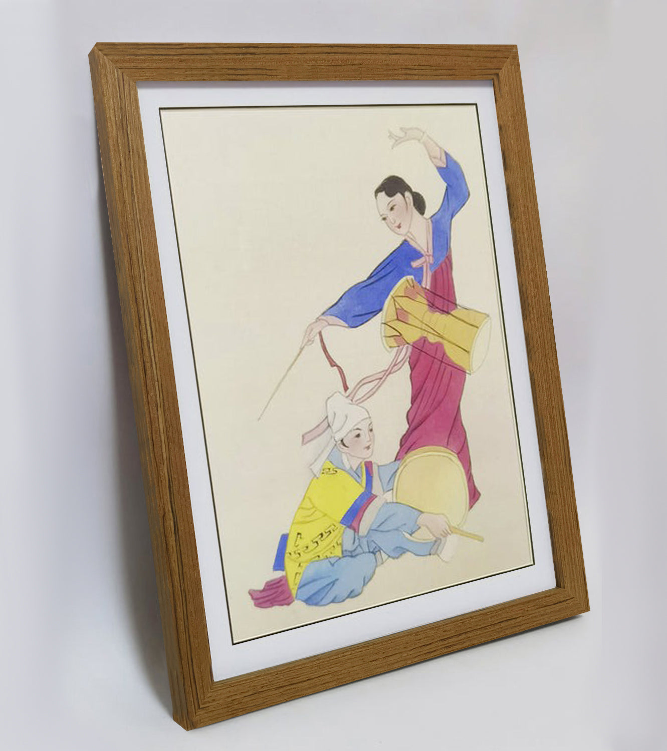 Hand-painted Korean Drummers Artwork – Fine Brush Technique, Premium MATT Paper, Natural Wood Frame, Multiple Sizes & Colors