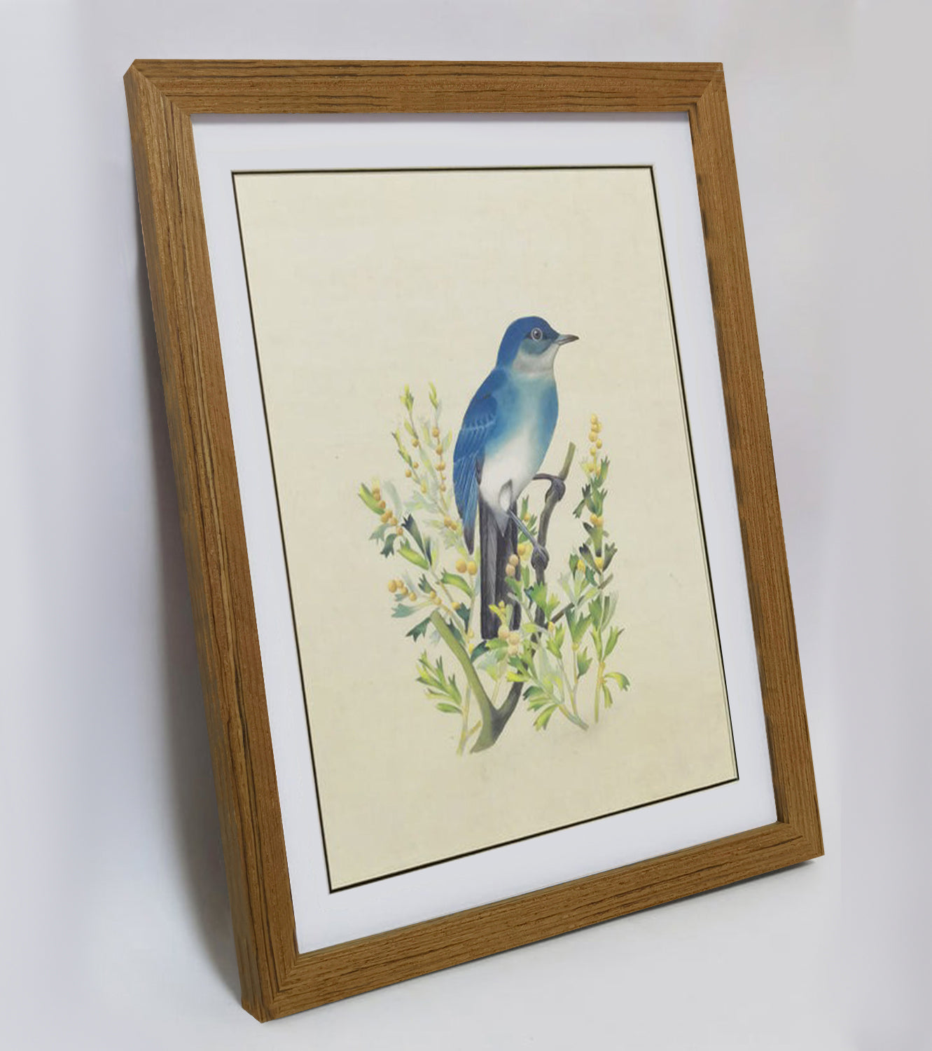 Nevada Mountain Bluebird Hand-painted Art Print - Premium MATT Paper, Natural Wood Frame, Wall & Tabletop Décor, Multiple Sizes & Colors