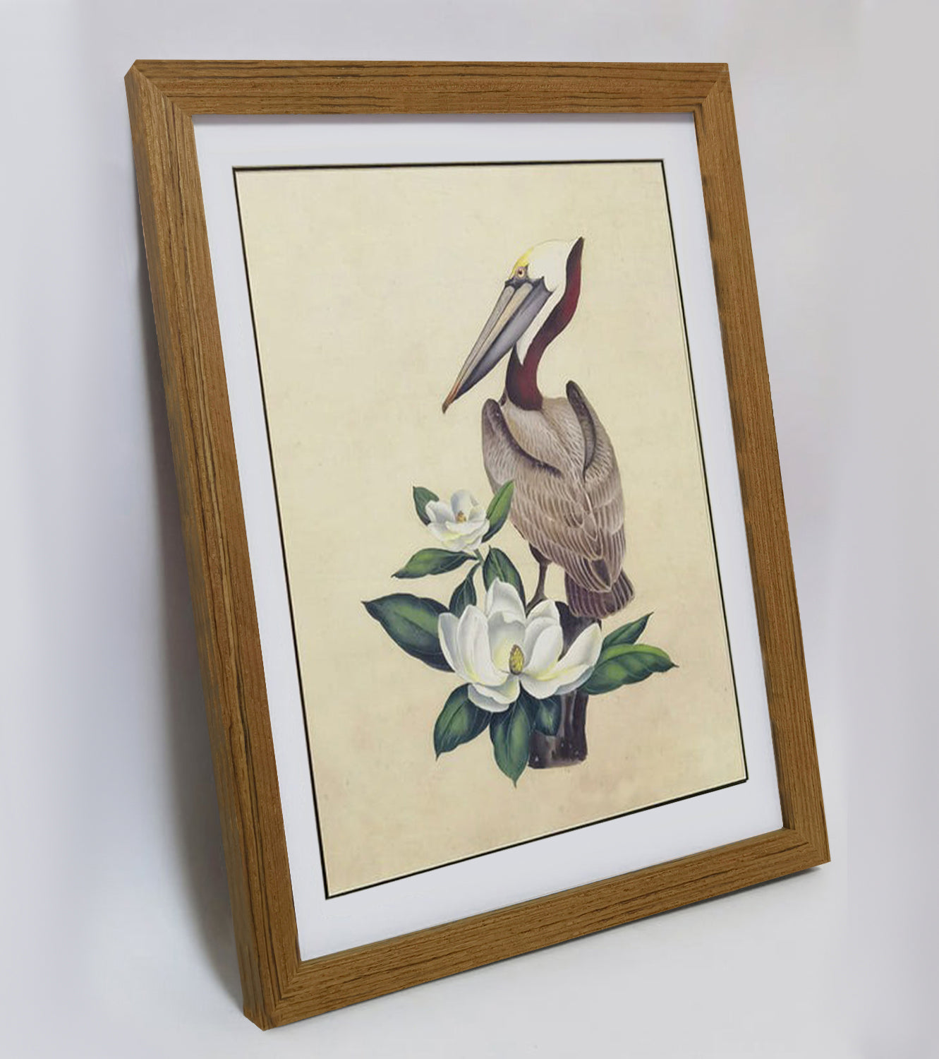 Louisiana Brown Pelican Hand-painted Art Print - Premium MATT Paper, Natural Wood Frame, Wall & Tabletop Décor, Multiple Sizes & Colors