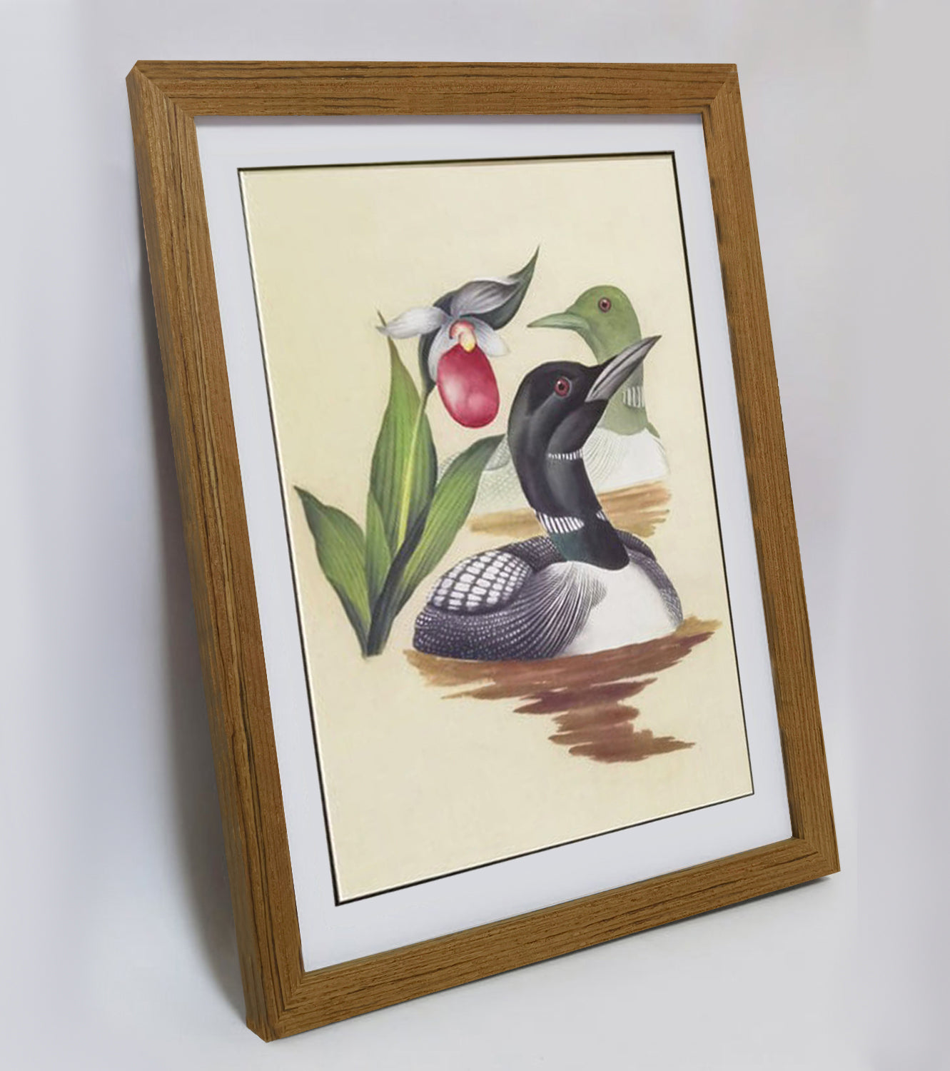 Minnesota Common Loon Hand-painted Art Print - Premium MATT Paper, Natural Wood Frame, Multiple Sizes & Colors, Wall & Tabletop Décor