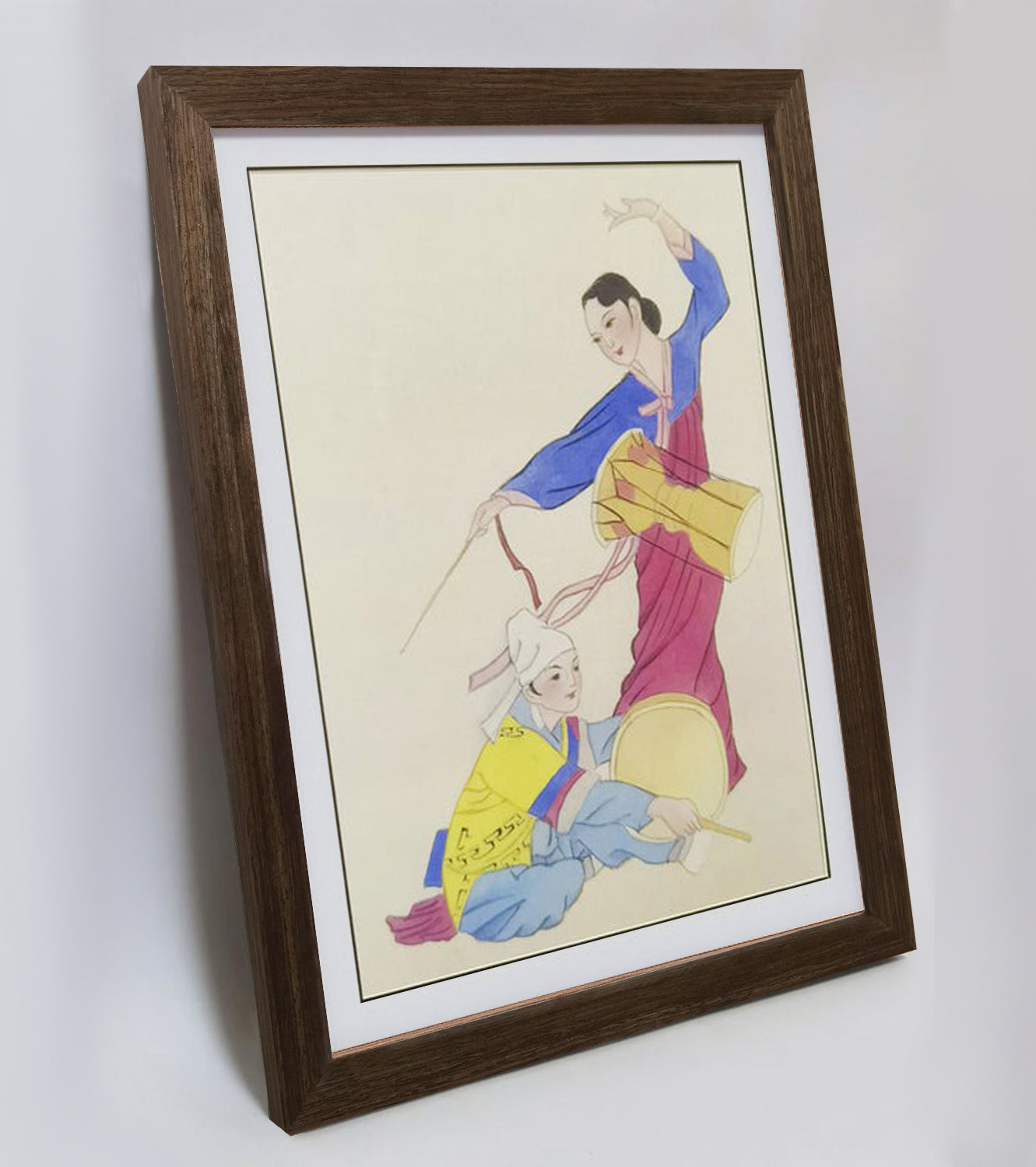 Hand-painted Korean Drummers Artwork – Fine Brush Technique, Premium MATT Paper, Natural Wood Frame, Multiple Sizes & Colors