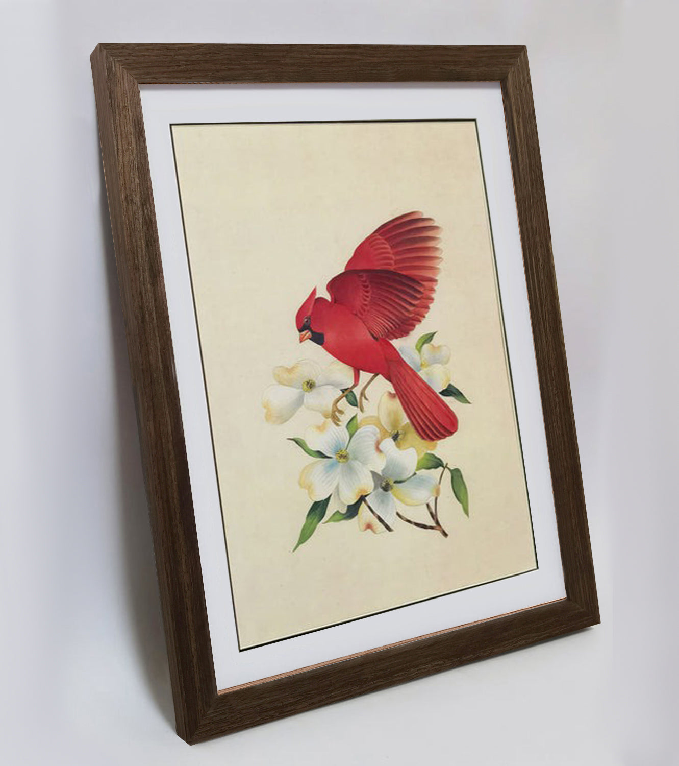 North Carolina Northern Cardinal Hand-painted Art Print - MATT Paper, Natural Wood Frame, Wall & Tabletop Décor, Perfect for Modern Homes & Offices