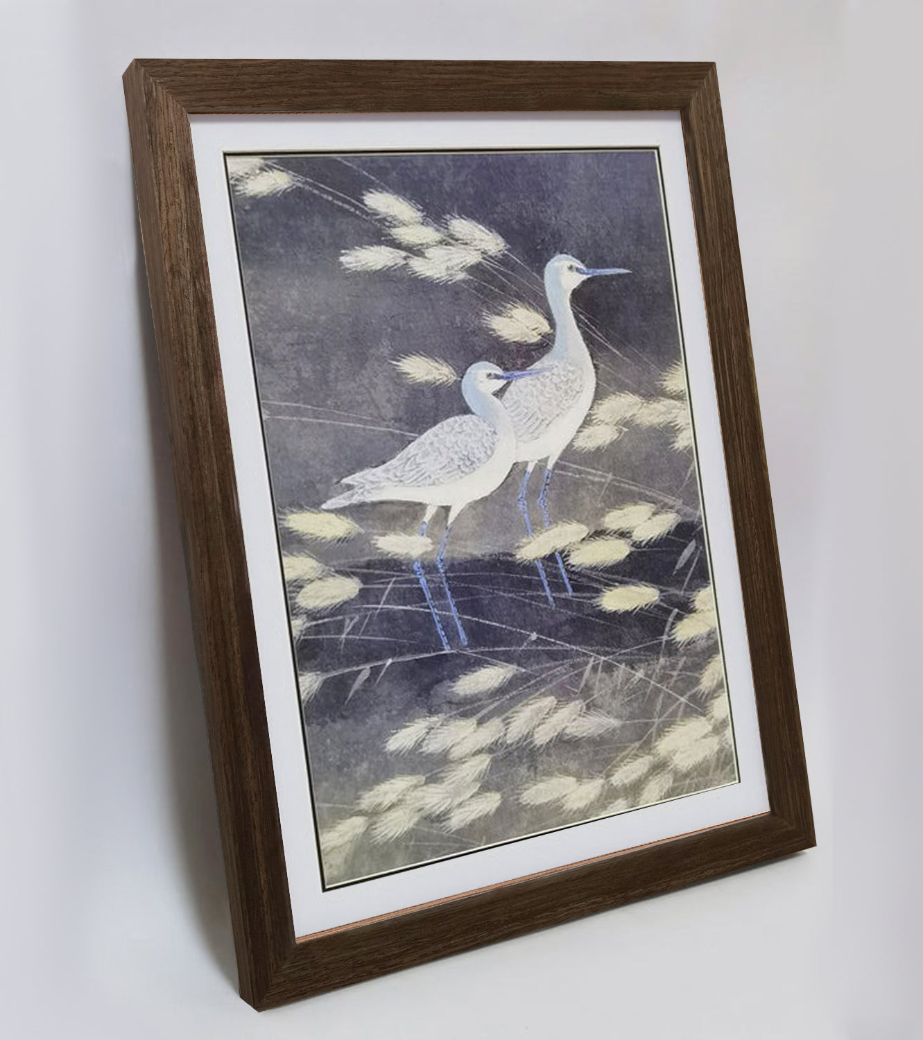 Hand-painted Blue Cormorant in Reed Bed Artwork – Watercolor Technique, Premium MATT Paper, Natural Wood Frame, Multiple Sizes & Colors